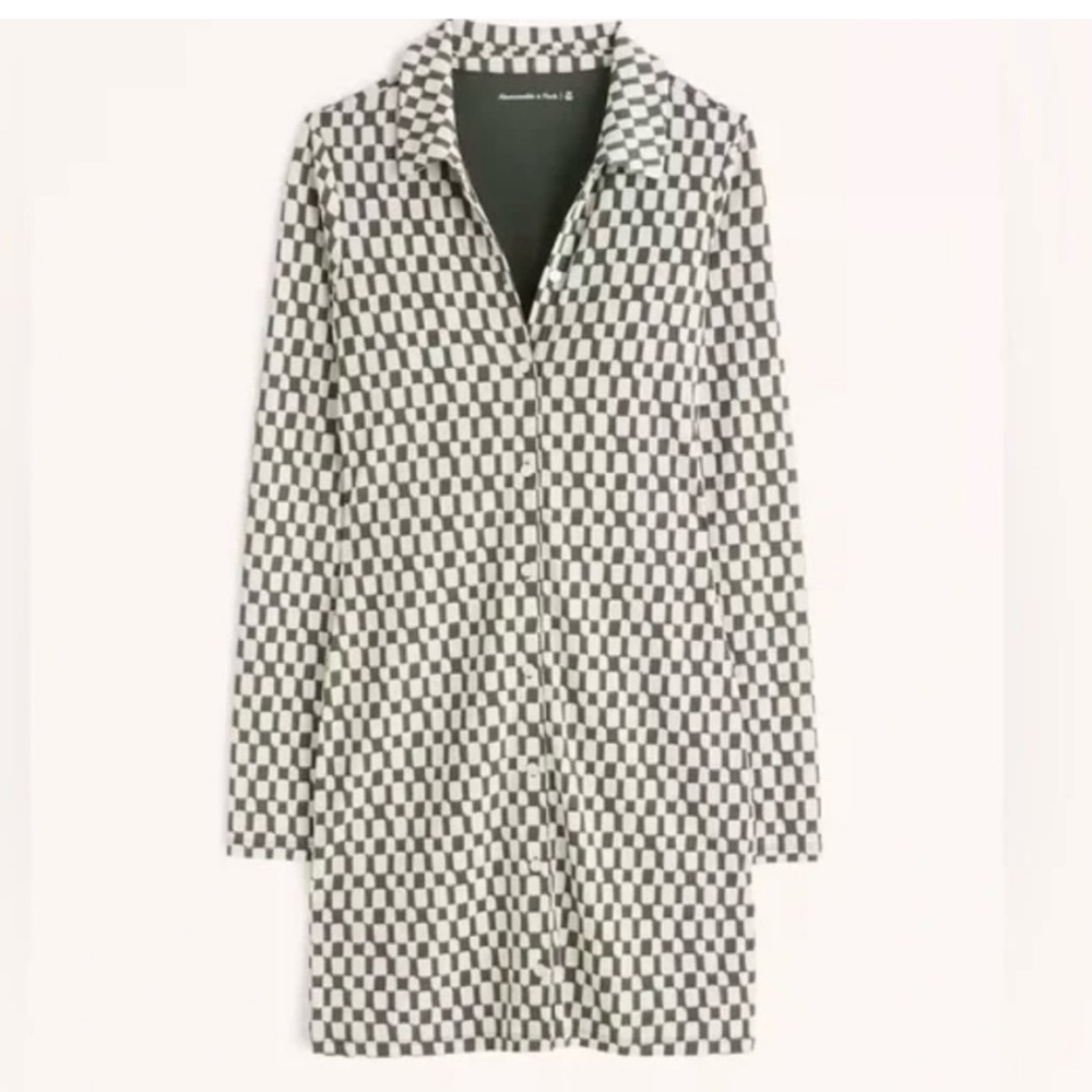 XXS Abercrombie checkered dress long sleeve green and cream